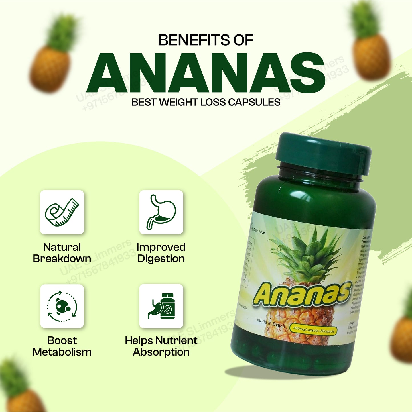 Ananas 450mg 50 Capsules,uaeslimmers