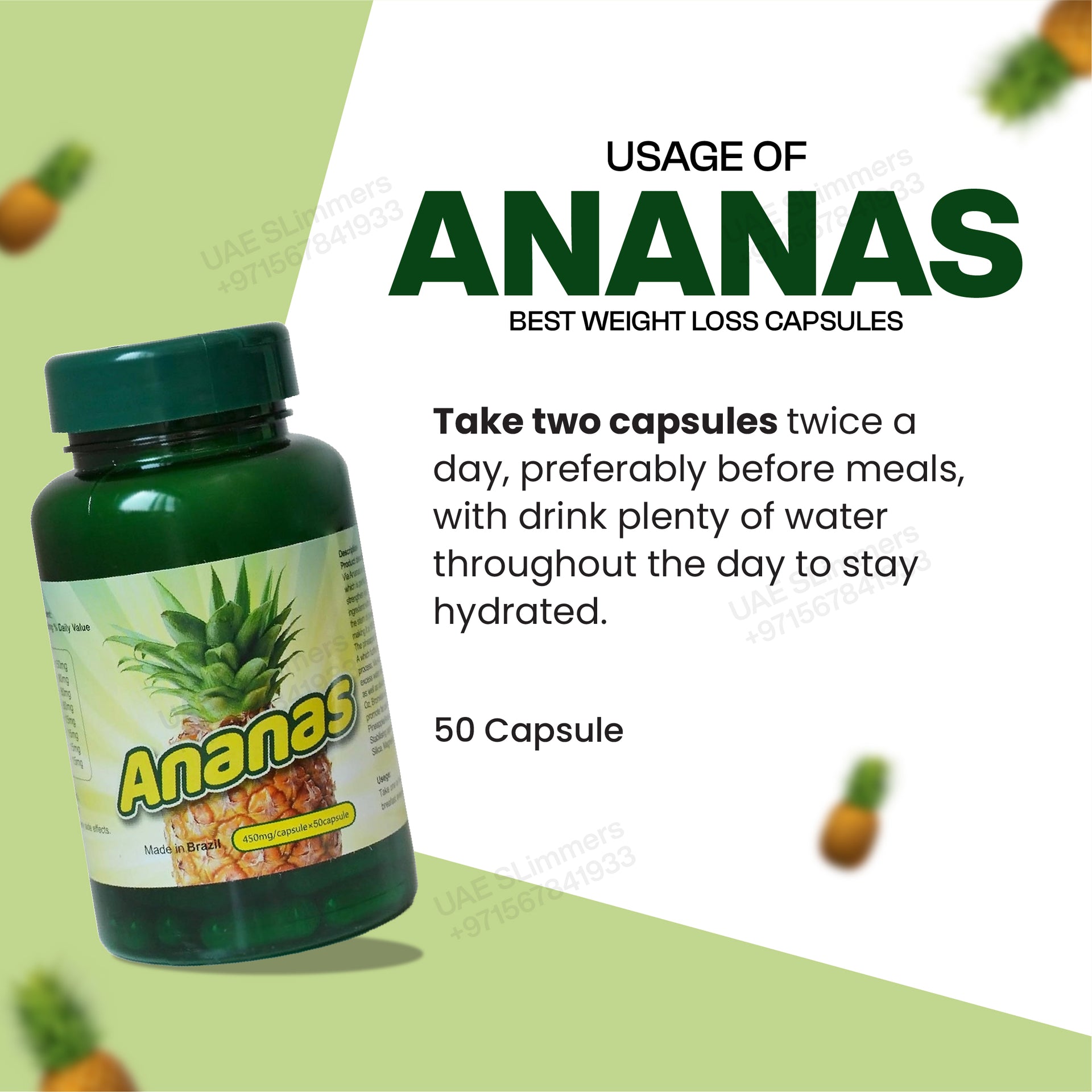 Ananas 450mg 50 Capsules UAE Slimmers